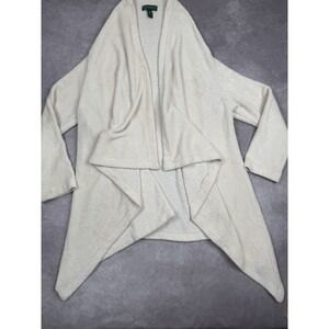 Lauren Ralph Lauren Cardigan Womens Small White Open Front Waterfall Drape Cozy‎